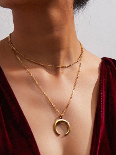 Metal Horn Pendant Layered Chain Necklace-jewelry-Des Mess