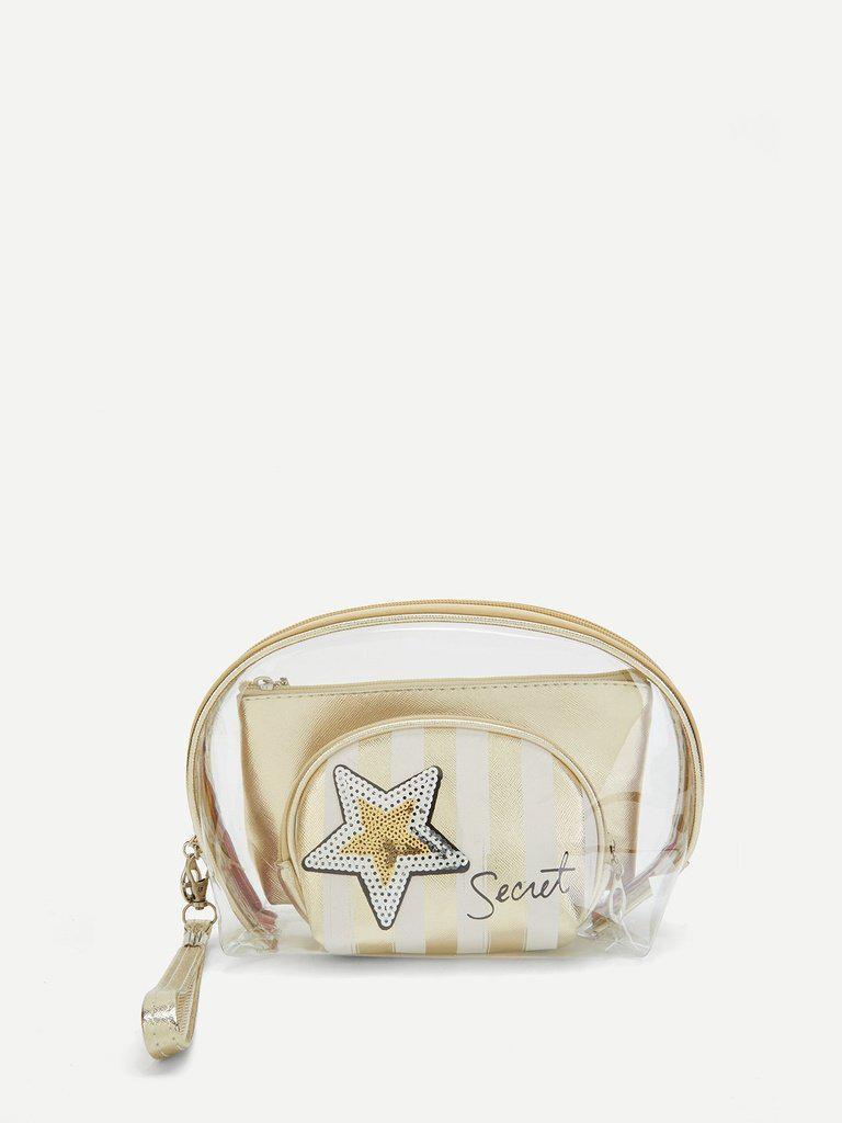 Sequin Decorated Striped Makeup Bag 3pcs-makeup-Des Mess