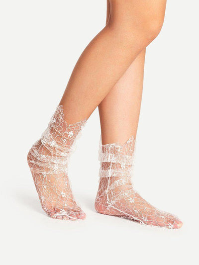 Hollow Design Slouch Lace Ankle Socks-accessories-Des Mess