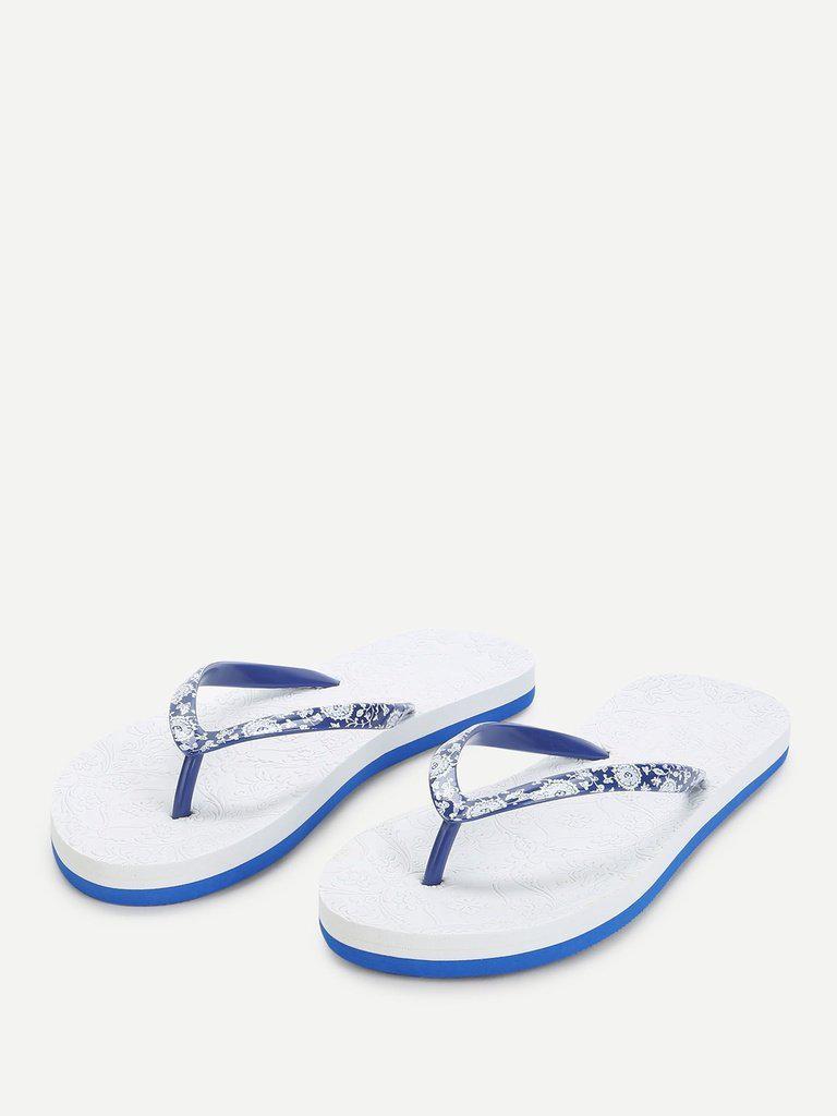 Porcelain Print Flip Flops-shoes-Des Mess