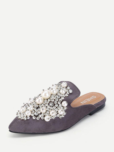 Faux Pearl Decorated Flat Mules-shoes-Des Mess