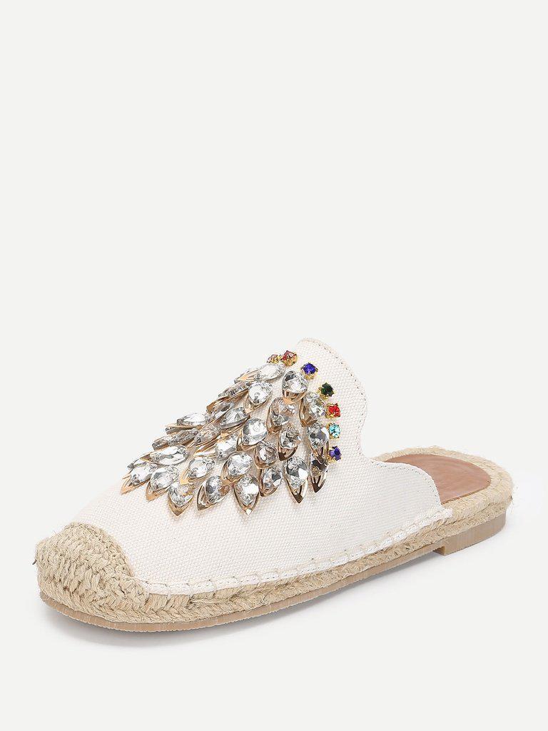 Rhinestone Decorated Cap Toe Flats-shoes-Des Mess