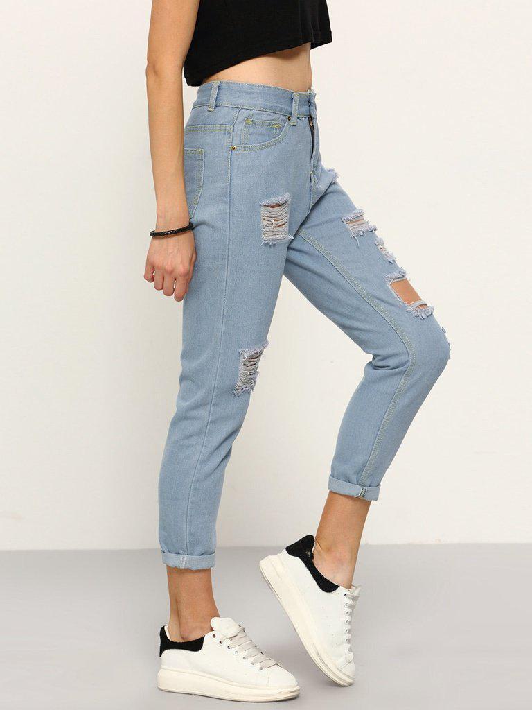 High Waist Ripped Denim Pant-bottom-Des Mess