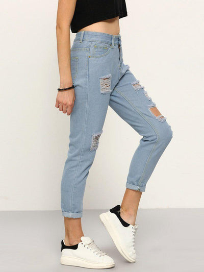 High Waist Ripped Denim Pant-bottom-Des Mess