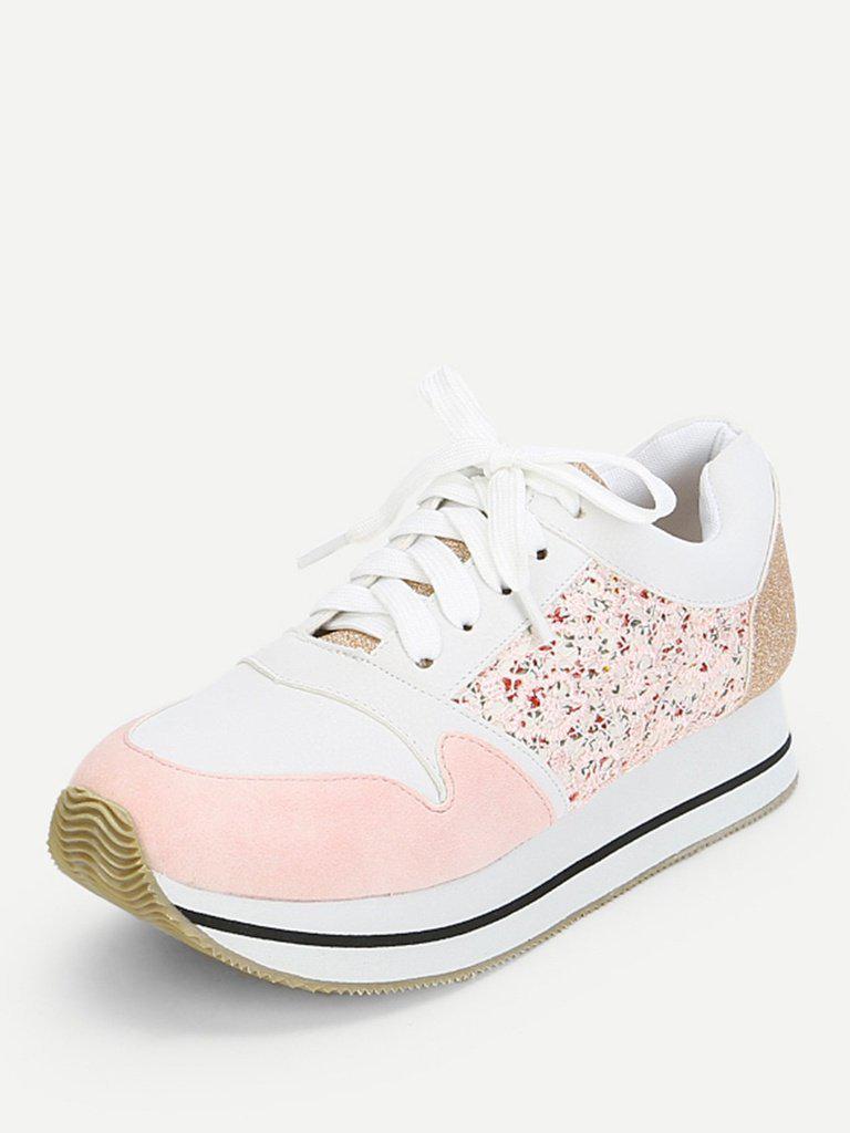 Flower Lace Panel Lace Up Trainers-shoes-Des Mess