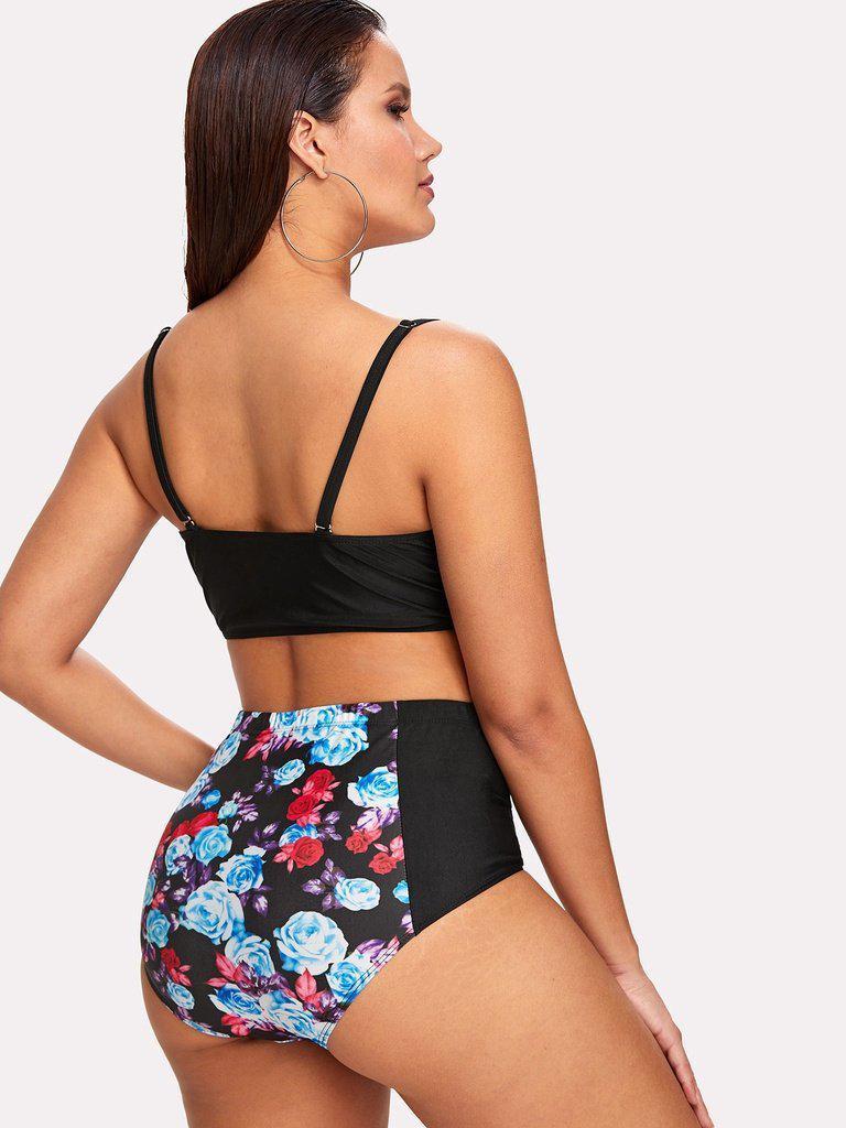 Flower Print High Waist Bikini Set-swimwear-Des Mess