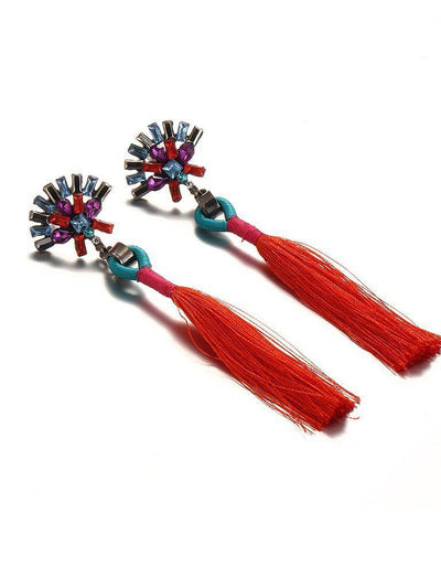 Tassel Drop Earrings With Rhinestone-jewelry-Des Mess