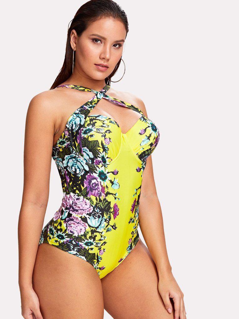 Flower Print Criss Cross Swimsuit-swimwear-Des Mess