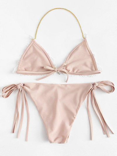Lace Overlay Rhinestone Bikini Set--Des Mess