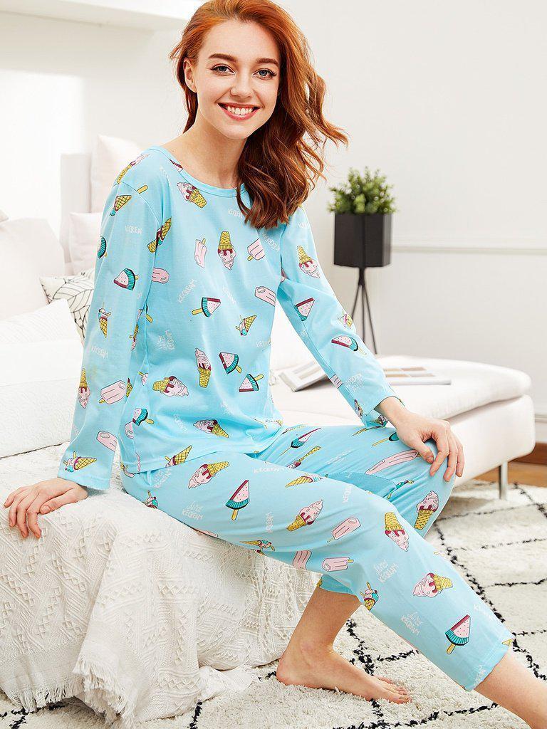 All Over Print Tee & Pants Pj Set-loungewear-Des Mess