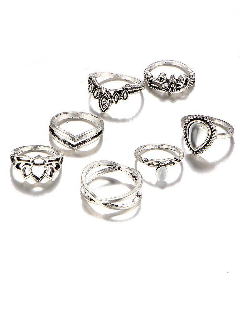 Hollow Flower Design Ring Set 7pcs-jewelry-Des Mess