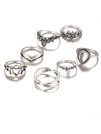 Hollow Flower Design Ring Set 7pcs-jewelry-Des Mess
