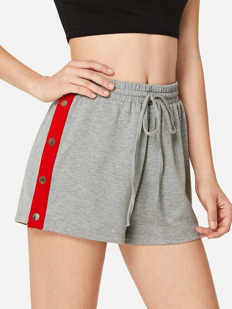 Buttoned Contrast Side Drawstring Shorts-bottom-Des Mess