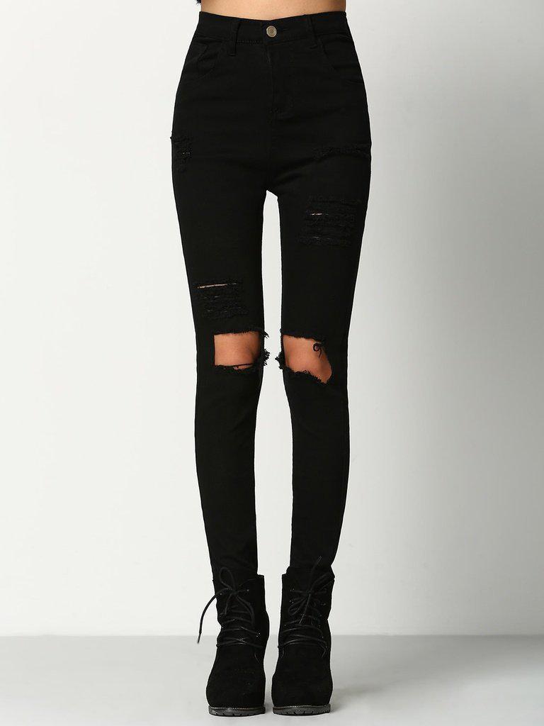 Cut Out Knee Ripped Jeans-bottom-Des Mess