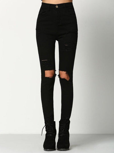 Cut Out Knee Ripped Jeans-bottom-Des Mess
