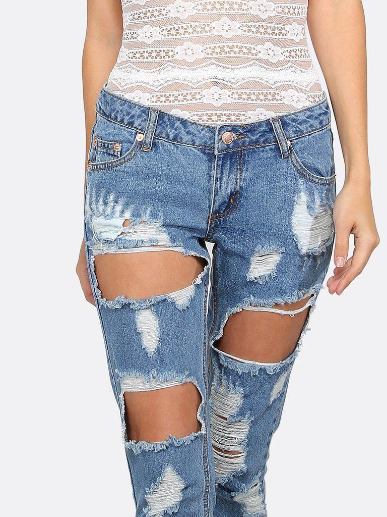 Destroyed Cropped Denim Pants-bottom-Des Mess