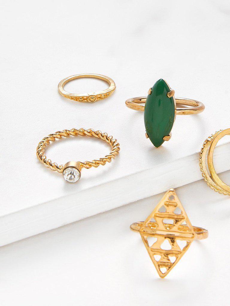 Gemstone Hollow Ring Set 5pcs-jewelry-Des Mess