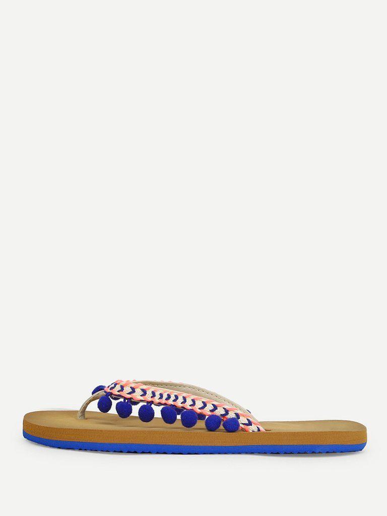 Pom Pom Decorated Flat Slippers-shoes-Des Mess