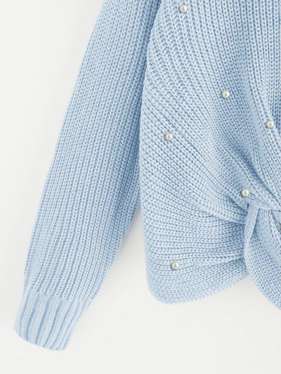 Pearl Beaded Detail Twist Sweater-outerwear-Des Mess