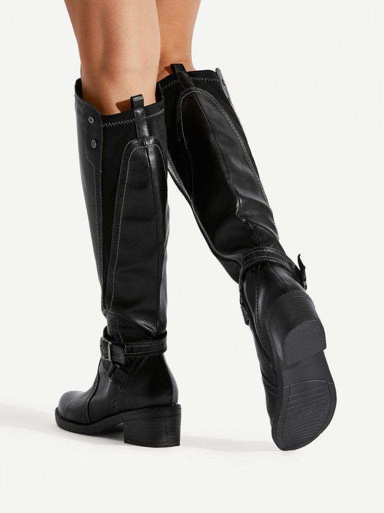 Buckle Side Knee High PU Boots-shoes-Des Mess