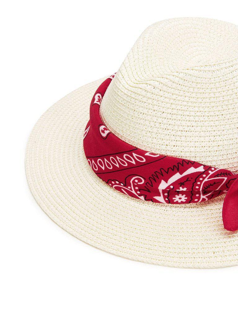 Straw Fedora Hat With Scarf--Des Mess