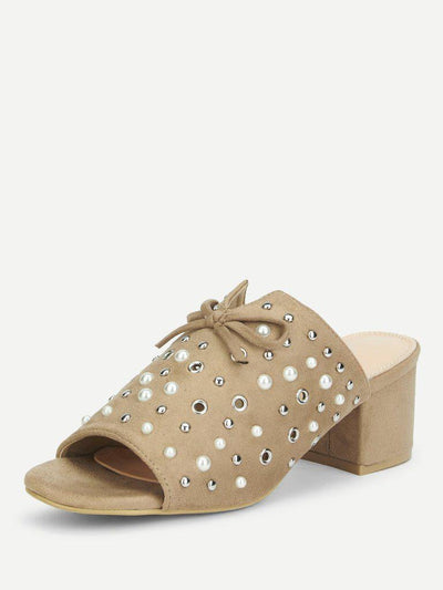 Faux Pearl Chunky Heeled Mules-shoes-Des Mess