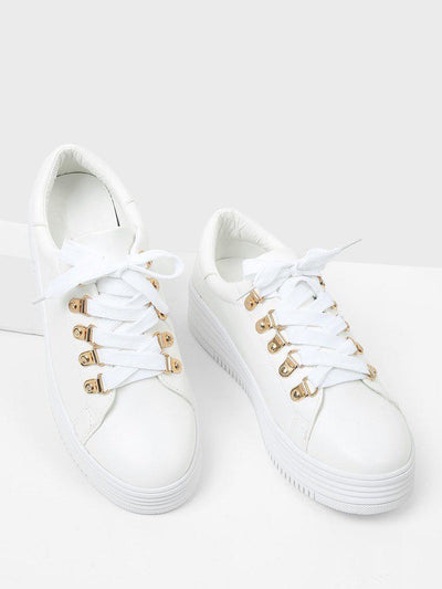 Lace Up Flatform PU Sneakers-sportswear-Des Mess