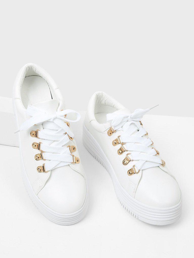 Lace Up Flatform PU Sneakers-sportswear-Des Mess