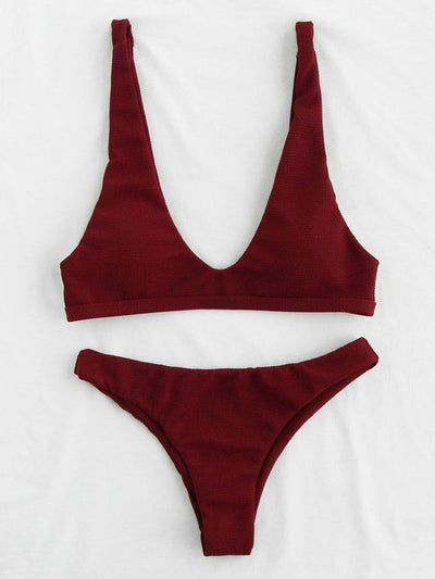 Plunge Neckline Open Back Bikini Set-swimwear-Des Mess