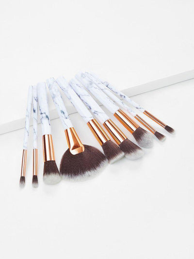 Marble Pattern Handle Brush Set 9pcs-makeup-Des Mess
