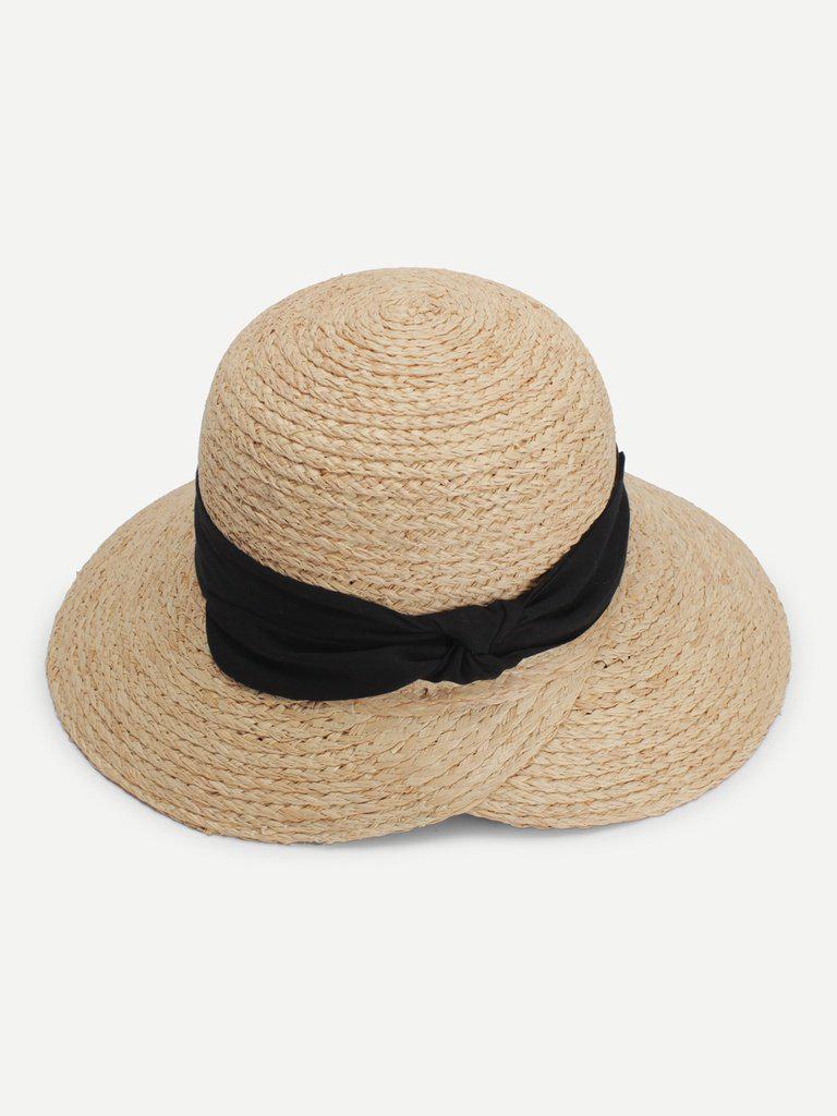 Contrast Bow Straw Hat--Des Mess