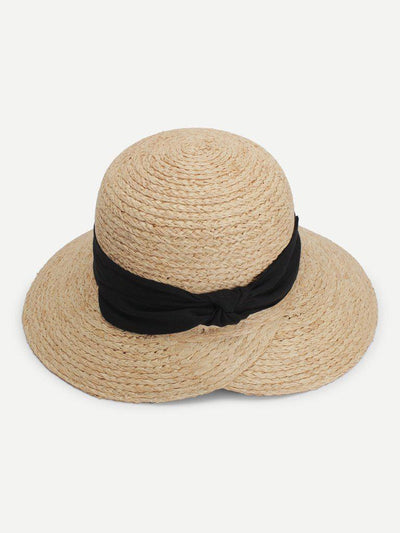 Contrast Bow Straw Hat--Des Mess
