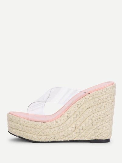 Criss Cross Clear Strap Wedge Sandals-shoes-Des Mess