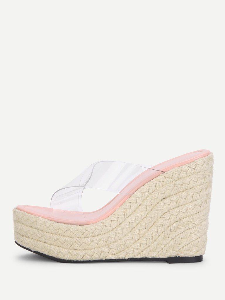 Criss Cross Clear Strap Wedge Sandals-shoes-Des Mess