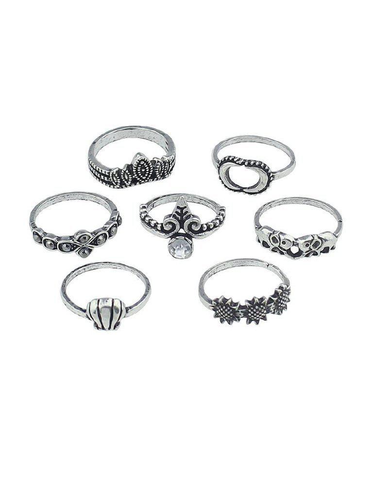 7 Pcs/Set Elephant Hat Sun Flower Pattern Rings-jewelry-Des Mess