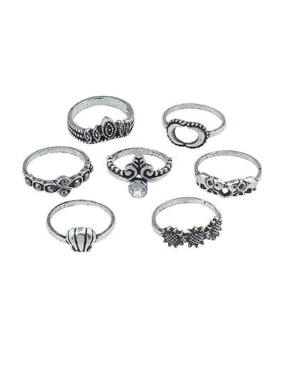 7 Pcs/Set Elephant Hat Sun Flower Pattern Rings-jewelry-Des Mess