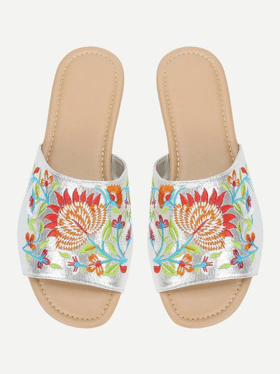 Flower Embroidered Flat Sandals-shoes-Des Mess