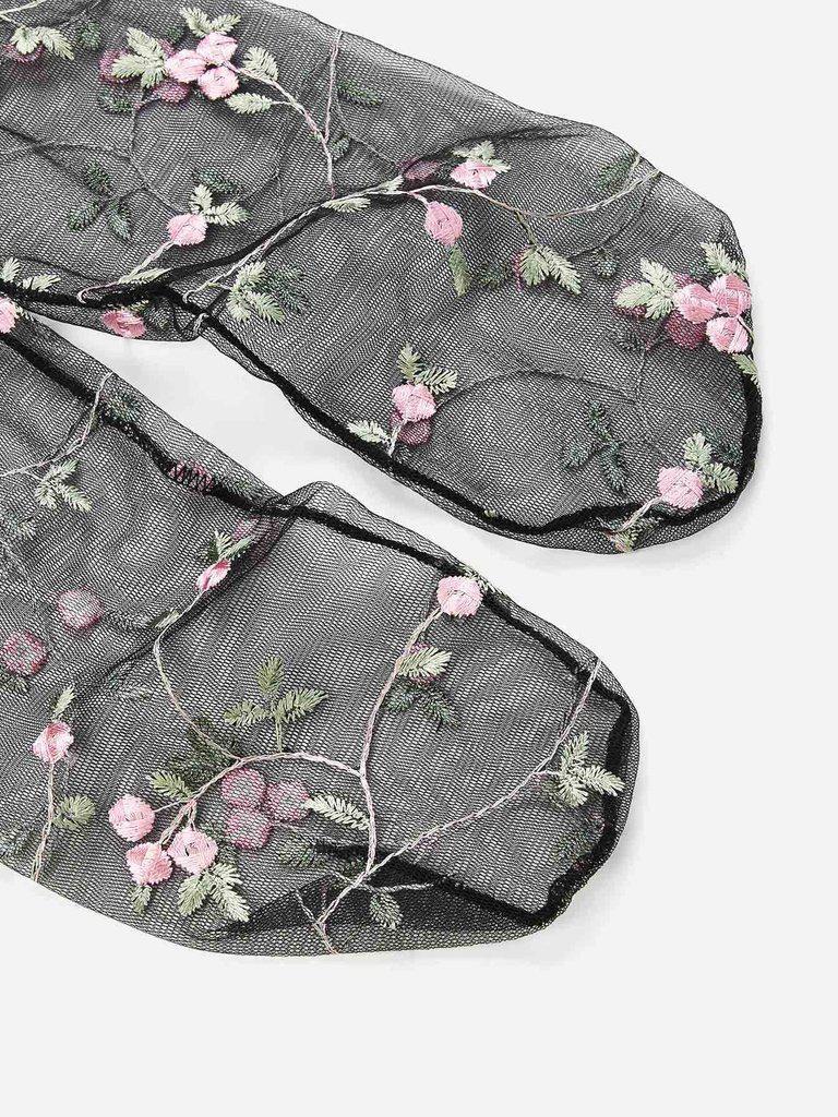 Embroidered Flower Mesh Slouch Socks-accessories-Des Mess