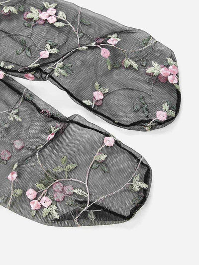 Embroidered Flower Mesh Slouch Socks-accessories-Des Mess