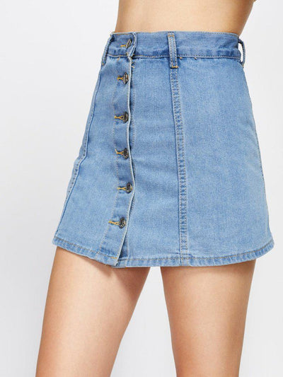 Single Breasted Denim Skirt Shorts-bottom-Des Mess