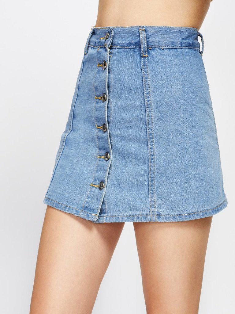 Single Breasted Denim Skirt Shorts-bottom-Des Mess