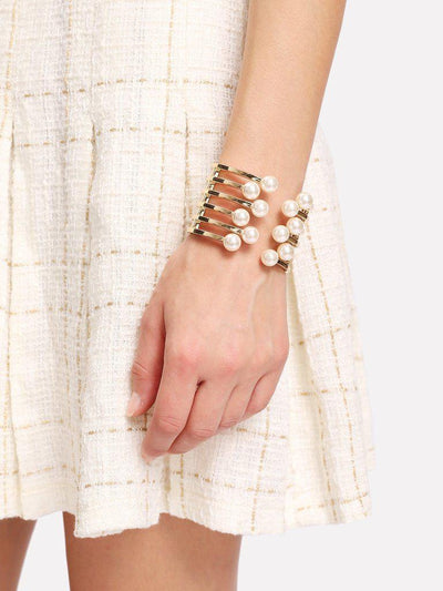 Faux Pearl Detail Layered Cuff Bracelet--Des Mess
