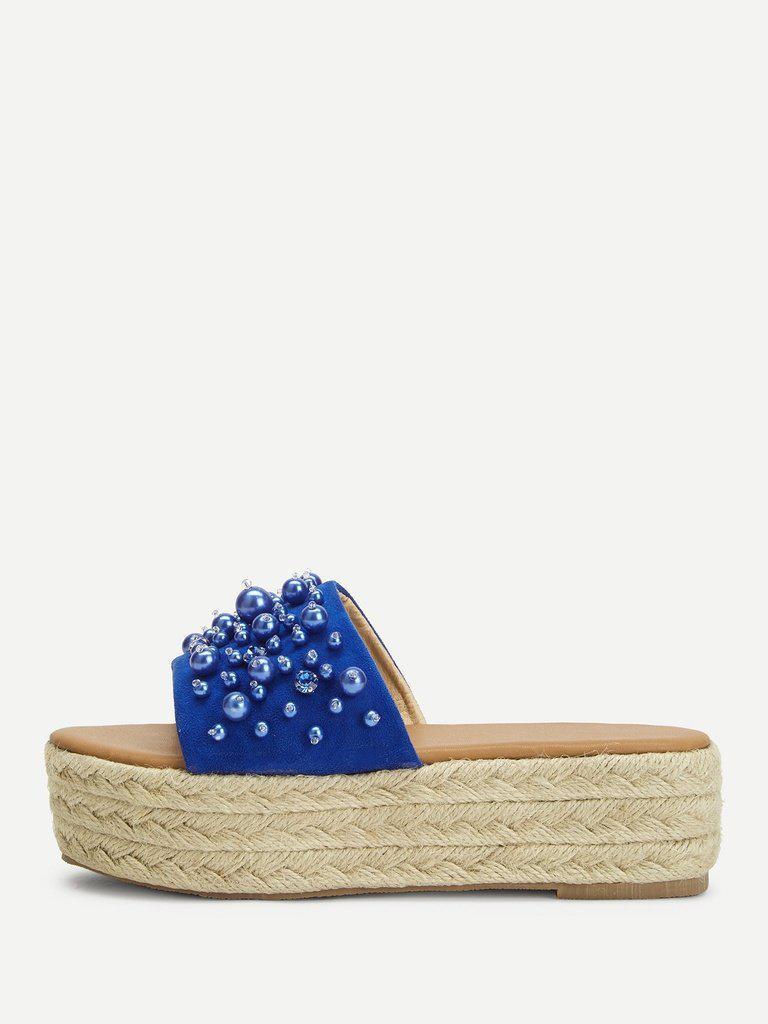 Faux Pearl Espadrille Platform Wedges-shoes-Des Mess