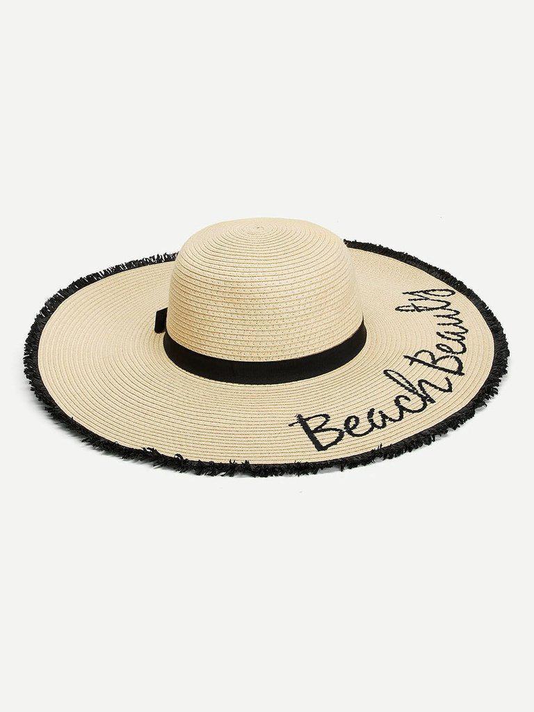 Fringe Trim Straw Floppy Hat-accessories-Des Mess