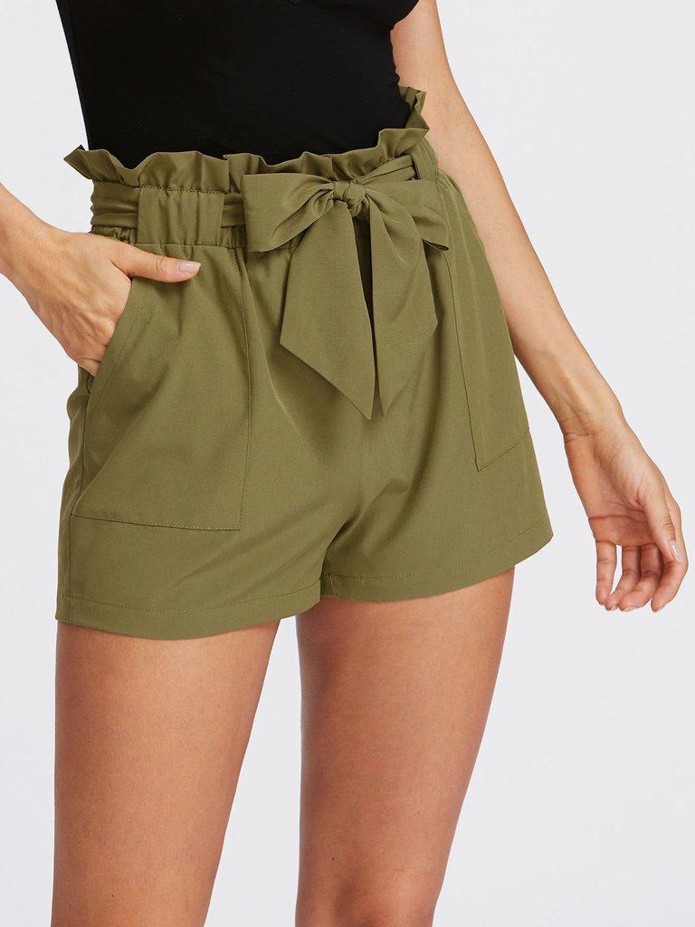 Self Tie Ruffle Waist Shorts-bottom-Des Mess