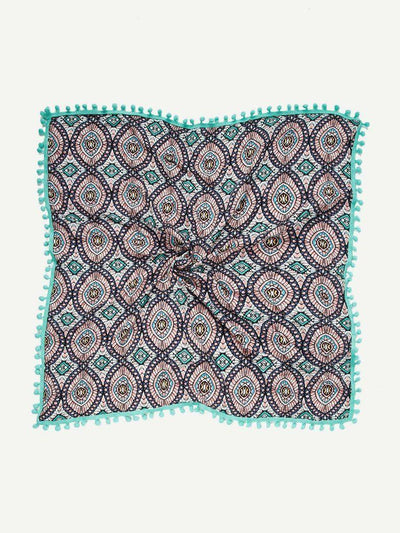 Pom Pom Trim Geometric Print Scarf-accessories-Des Mess