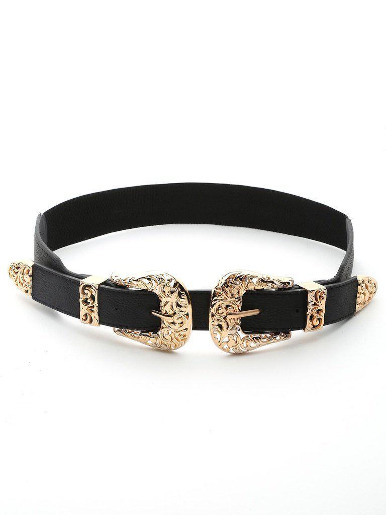Gold Hollow Out Trim Double Buckle Belt-accessories-Des Mess