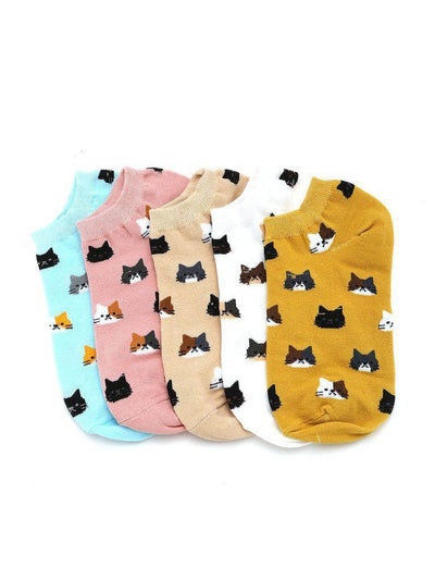 Cat Print Invisible Socks 5pairs-accessories-Des Mess