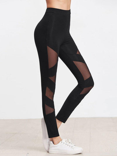 Mesh Insert Striped Leggings-bottom-Des Mess