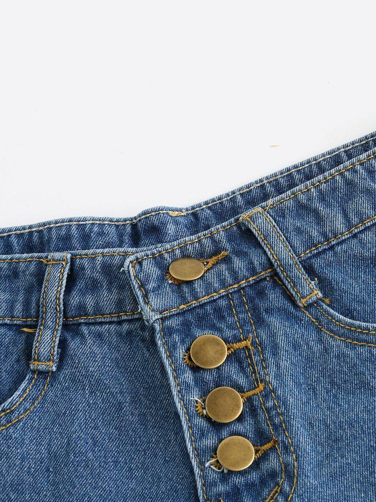 Distressed Fray Hem Denim Shorts-bottom-Des Mess